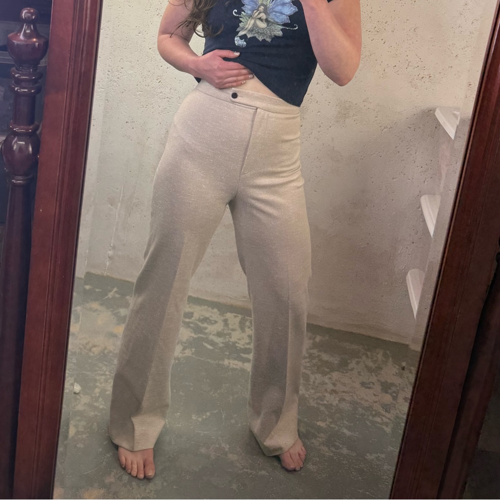 Vintage 1970s ‘Legends’ Cream Beige High Rise Flare Pants